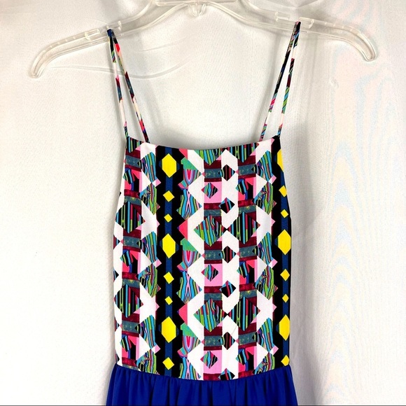 Harper maxi dress geo pattern bold colors criss/cross straps SzS - Picture 2 of 10